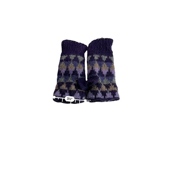 feelgoodz Jaya Bloom wool knit half mitten gloves hand Purple Gray Triangles - Picture 5 of 7